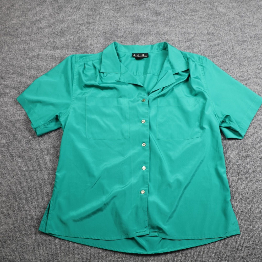 David Matthew Shirt Womens 12 Teal Green Camp Collar Short Sleeve Button‎ Front